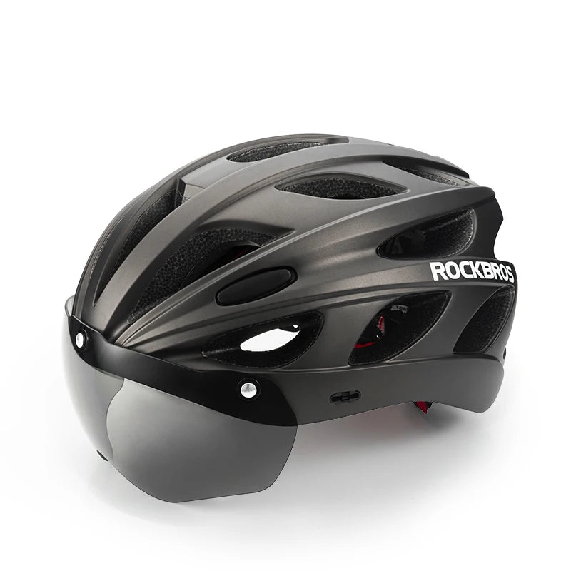 ROCKBROS Fahrradhelm, leichter integrierter Helm, Kopfschutz, Schutzhelm mit Brille, Herren Damen MTB Rennrad Helm