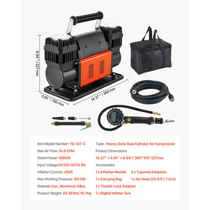Compresseur d'air robuste à double cylindre 150 PSI YD-127-C