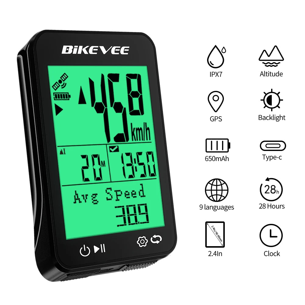 BIKEVEE BKV-360 GPS Cycling Computer Wireless Bike Speedometer
