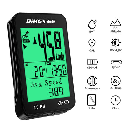 BIKEVEE BKV-360 GPS Cycling Computer Wireless Bike Speedometer