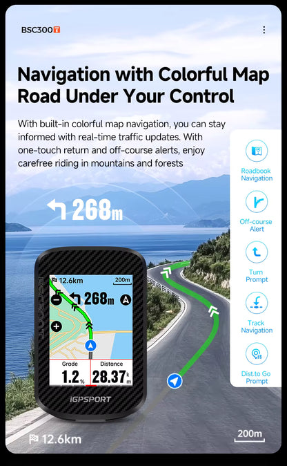 iGPSPORT BSC300T Touchscreen-Fahrradcomputer Globale farbige Karte Drahtloser Radcomputer E-Bike-Unterstützung