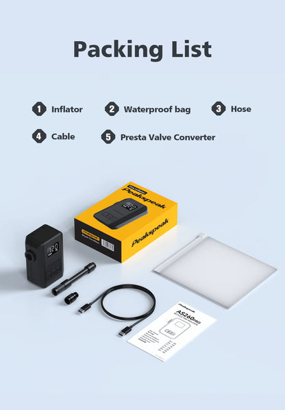 Peakspeak AS260PRO Mini Electric Bike Pump – 120 PSI Cordless Inflator