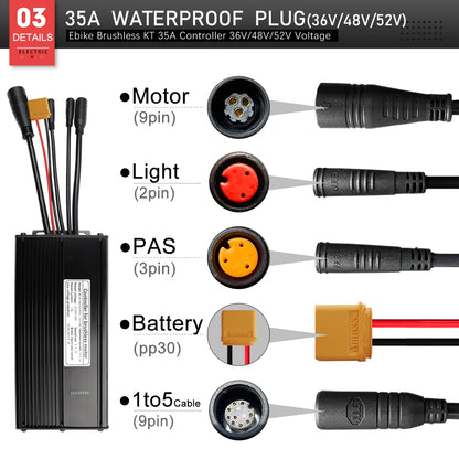 KT Waterproof E-Bike Controller 36V/48V – 14A to 35A Brushless Motor Controller