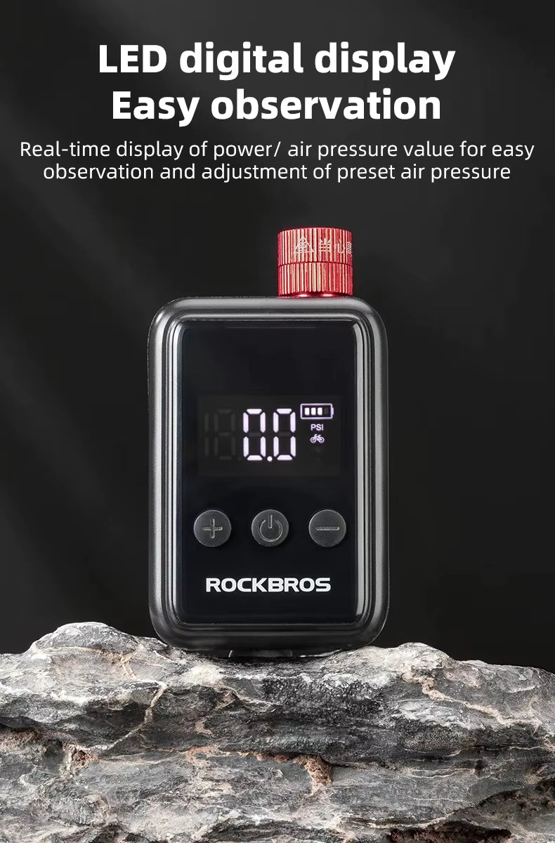ROCKBROS Fahrradpumpe 150PSI Tragbare Taschen-Elektroluftpumpe Schrader-Presta-Ventil MTB Wiederaufladbarer Kompressor Reifenfüller