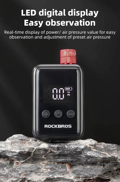 ROCKBROS Fahrradpumpe 150PSI Tragbare Taschen-Elektroluftpumpe Schrader-Presta-Ventil MTB Wiederaufladbarer Kompressor Reifenfüller