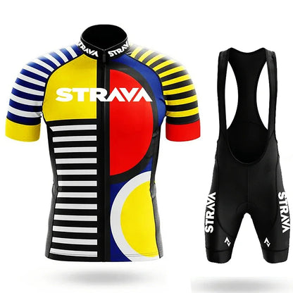 Strava Men's Summer Cycling Jersey & Bib Shorts Set with Padded Chamois
