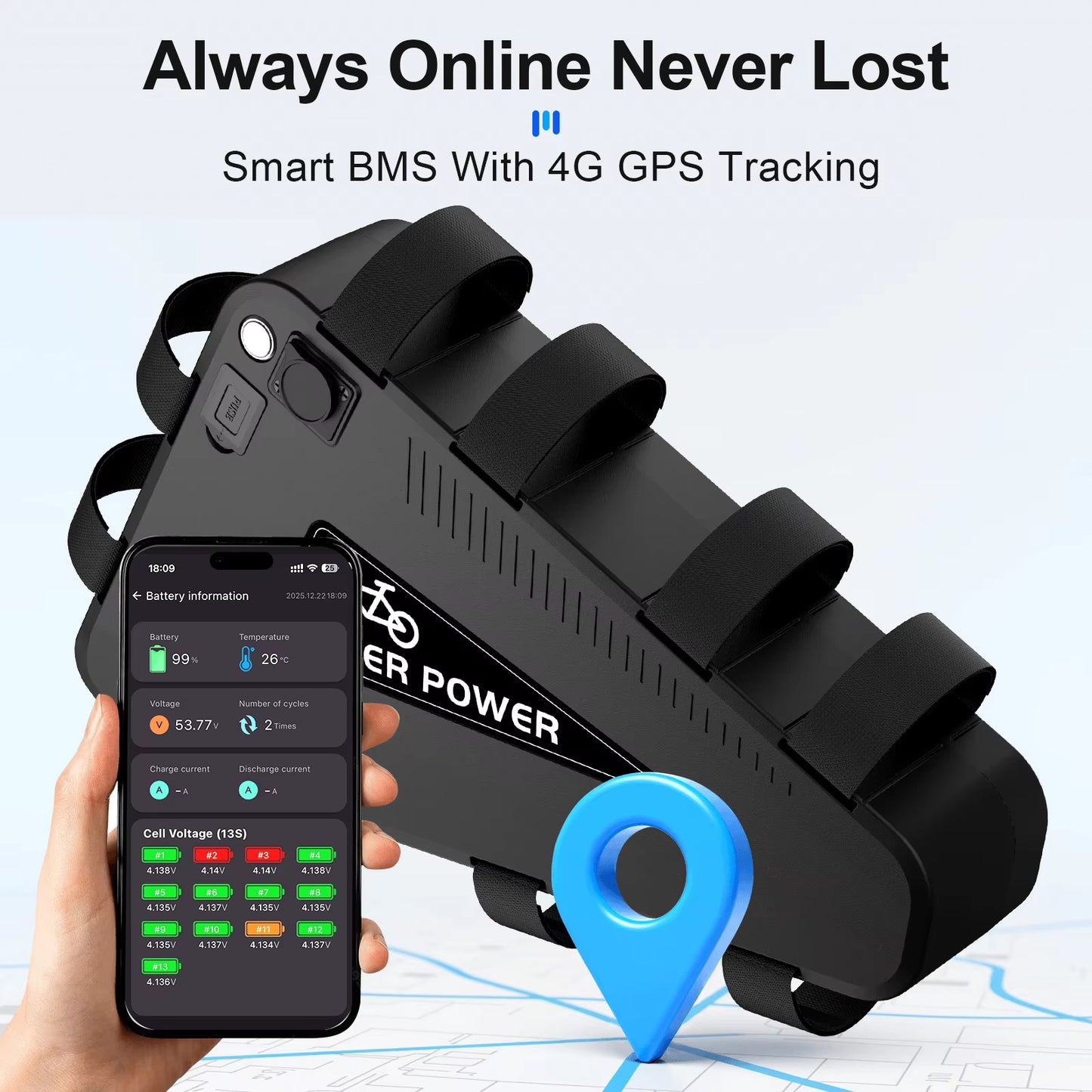 Waterproof Triangle E-Bike Battery – 36V, 48V & 52V Lithium Battery Pack