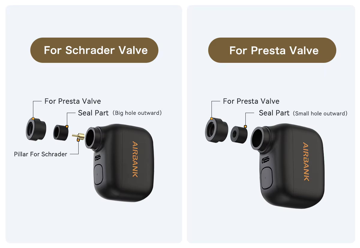AIRBANK Pocket SE Mini Tragbare elektrische Pumpe für Fahrräder Kabellose Reifenpumpe Presta Schrader Ventil Fahrradzubehör Schnelles Laden