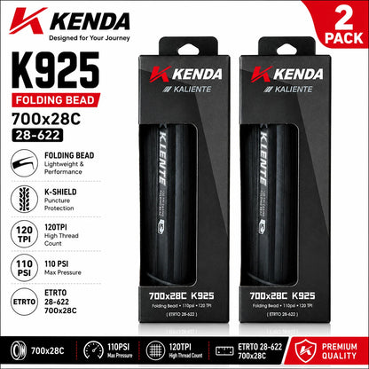 KENDA K925 700C Folding Road Bicycle Tyres 2-Pack