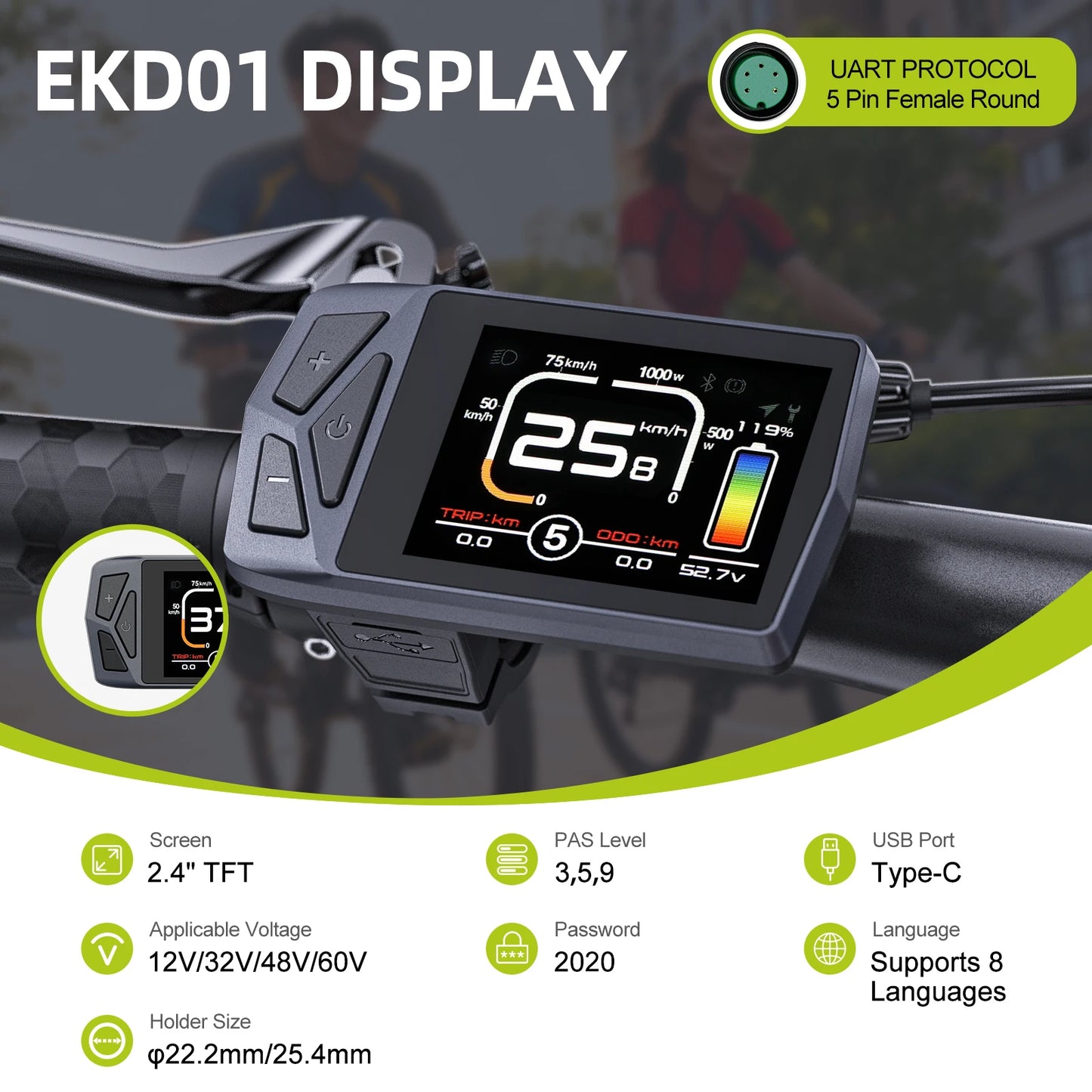 UART E-Bike Display for BAFANG Motors – LCD Bluetooth Control Panel
