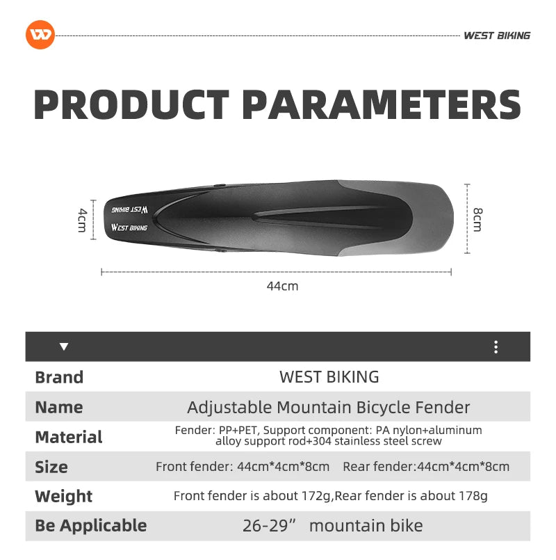 WEST BIKING Adjustable MTB Bicycle Fender Set