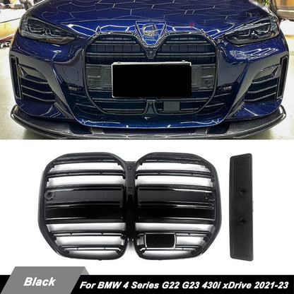 Calandre avant style M4 compatible avec BMW Série 4 G22 G23 420i 430i 435i M440i 2021-2024, calandre de course type « rein » noir brillant