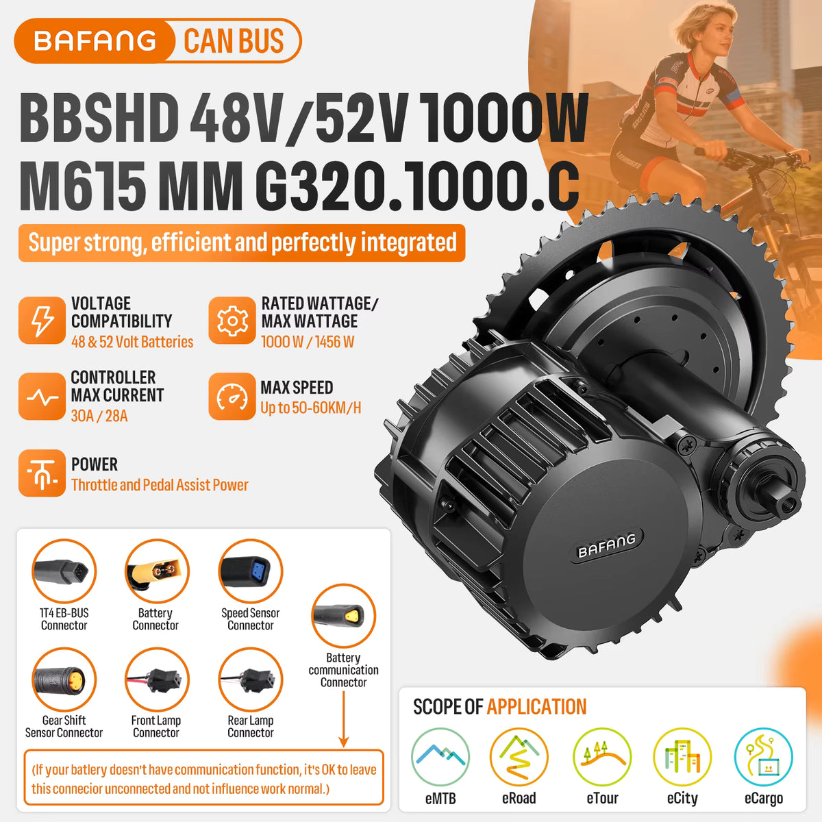 BAFANG M615 48V 1000W BBSHD CAN-BUS Mittelmotor E-Bike Umbausatz