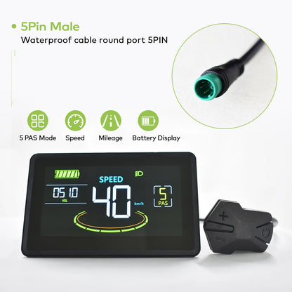 Electric Bike LCD Cycle Computer Digital Multi-Colour Speedometer Display