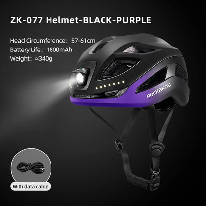 ROCKBROS Rechargeable Cycling Helmet with Front and Rear Light