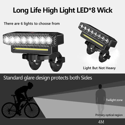 USB Rechargeable Bike Light with 130dB Horn & Wired Remote Control