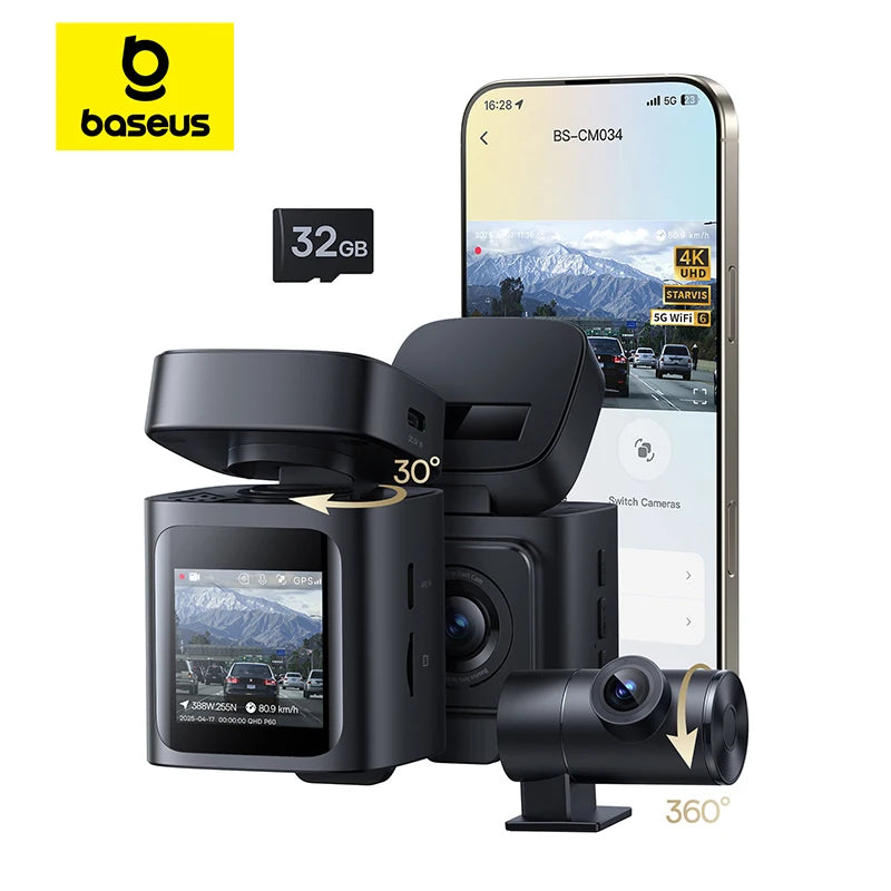 Baseus 4K + 1080P Dual Dash Cam with Sony STARVIS, GPS & Wi-Fi 6
