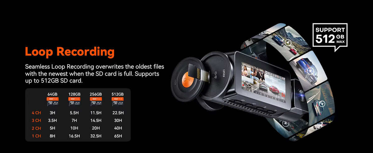 Caméra embarquée 4 canaux Vantrue N5 à 360° avec WiFi, GPS et vision nocturne infrarouge