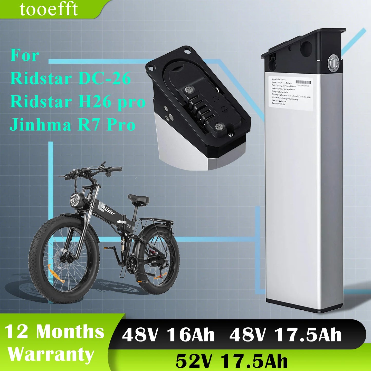 Tooefft 48V/52V E-Bike Akku - 13Ah/16Ah/17Ah/17.5Ah