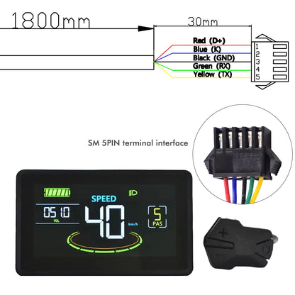 MCEZDY UART2 E-Bike Display & Fahrradcomputer 24V 36V 48V 60V LCD-Kilometerzähler