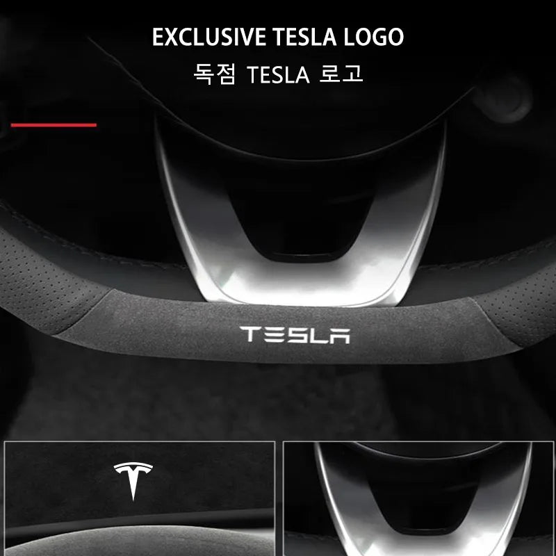 Suede Steering Wheel Cover for Tesla Model 3 / Model Y / Model S / Model X