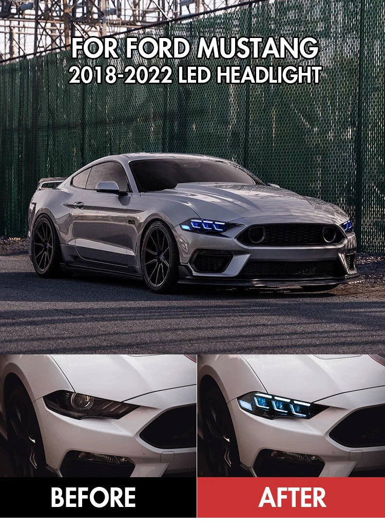 Ford Mustang 2018-2022 Full LED Headlight Assembly with Lighting Control