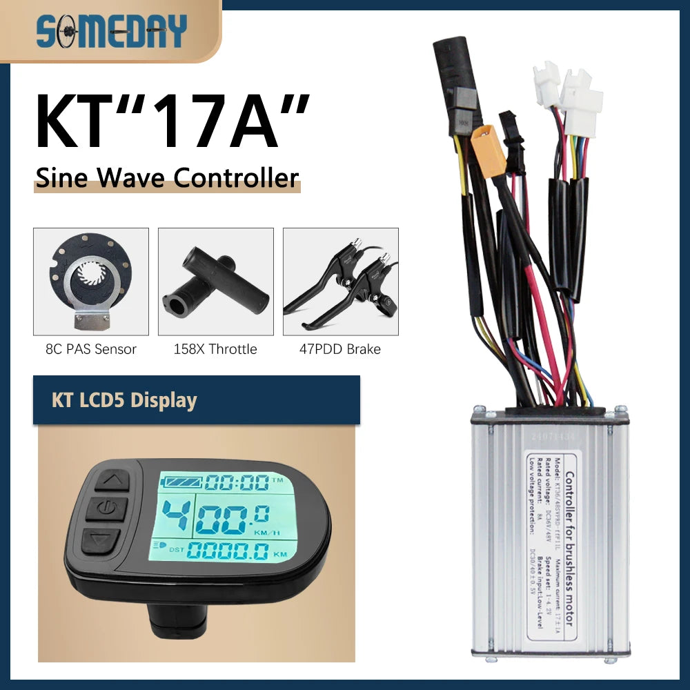 KT Sine Wave E-Bike Controller with LCD5 Display – 36V/48V Waterproof Kit