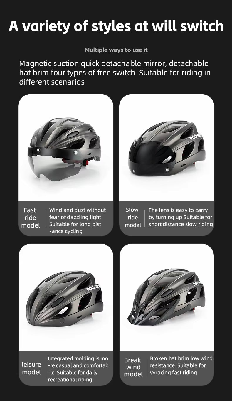 ROCKBROS Fahrradhelm, leichter integrierter Helm, Kopfschutz, Schutzhelm mit Brille, Herren Damen MTB Rennrad Helm