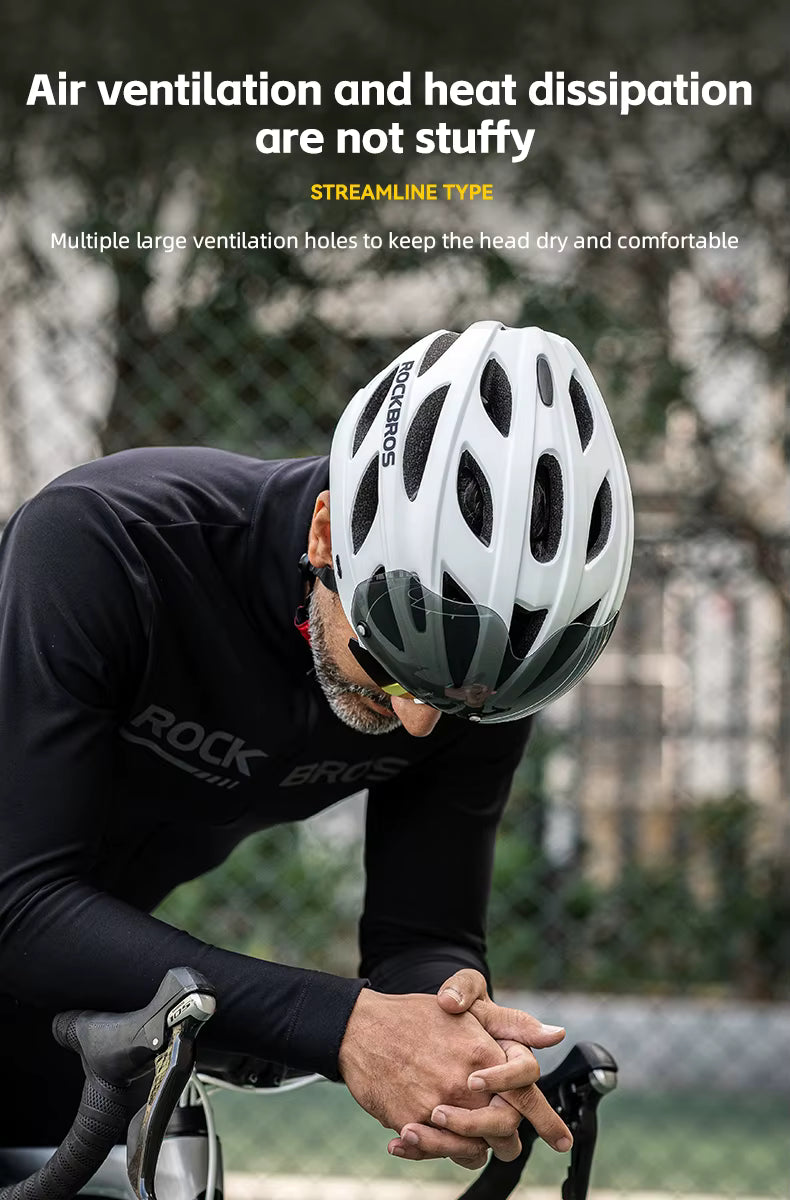 ROCKBROS Fahrradhelm, leichter integrierter Helm, Kopfschutz, Schutzhelm mit Brille, Herren Damen MTB Rennrad Helm