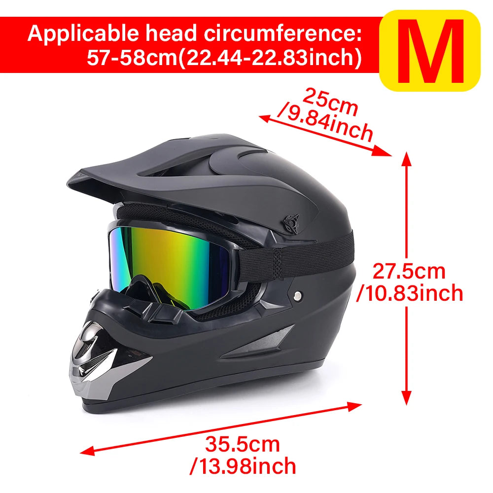 Motocross Integralhelm Erwachsenen Dirt Bike UTV Offroad Helm Brille Handschuhe und Gesichtsmaske Mattschwarz Motorradzubehör