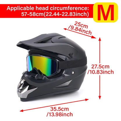 Motocross Integralhelm Erwachsenen Dirt Bike UTV Offroad Helm Brille Handschuhe und Gesichtsmaske Mattschwarz Motorradzubehör