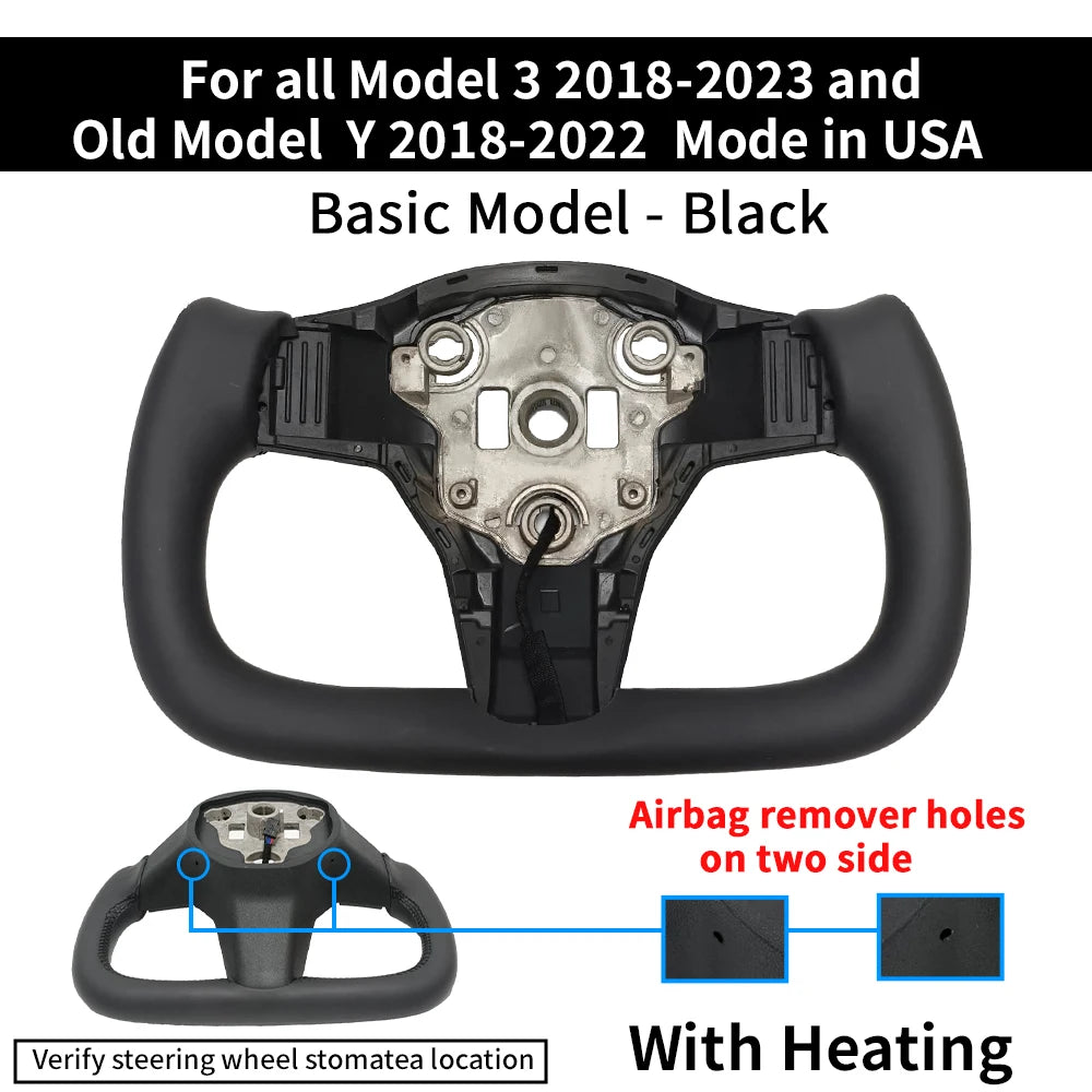 Nappa Leather Racing Yoke Steering Wheel for Tesla Model 3 / Model Y