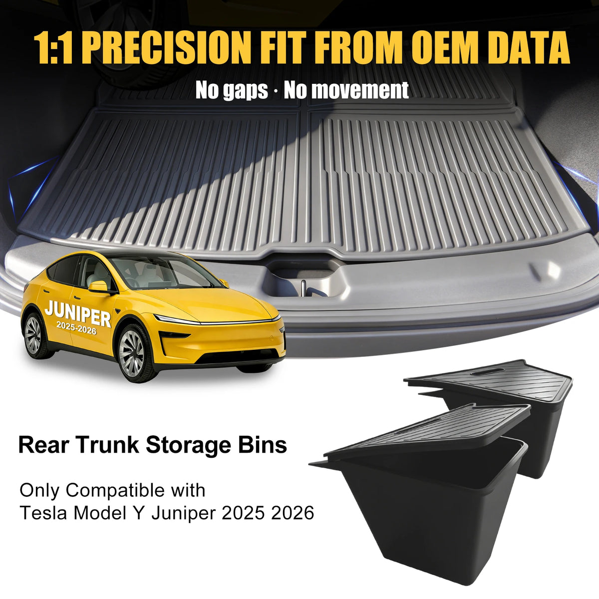 Tesla Model Y Juniper 2025-2026 TPE Trunk Side Storage Bins 3-Piece Set