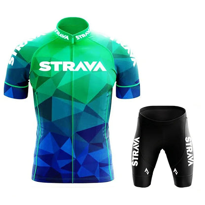 Strava Men's Summer Cycling Jersey & Bib Shorts Set with Padded Chamois