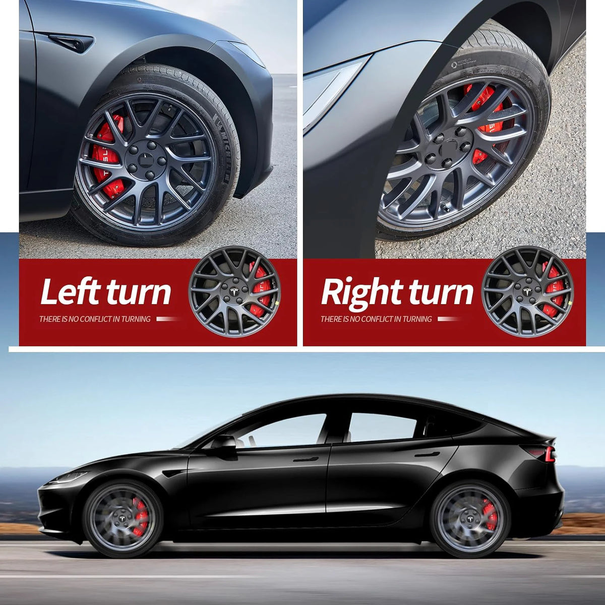 Tesla Model 3 Highland 2024-2026 Aluminium-Bremssattelabdeckungen mit Aufklebern, 4-teiliges Set