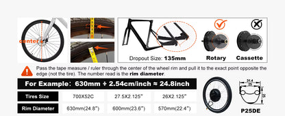 48V 1000W 1500W Rear Hub Motor E-Bike Conversion Kit