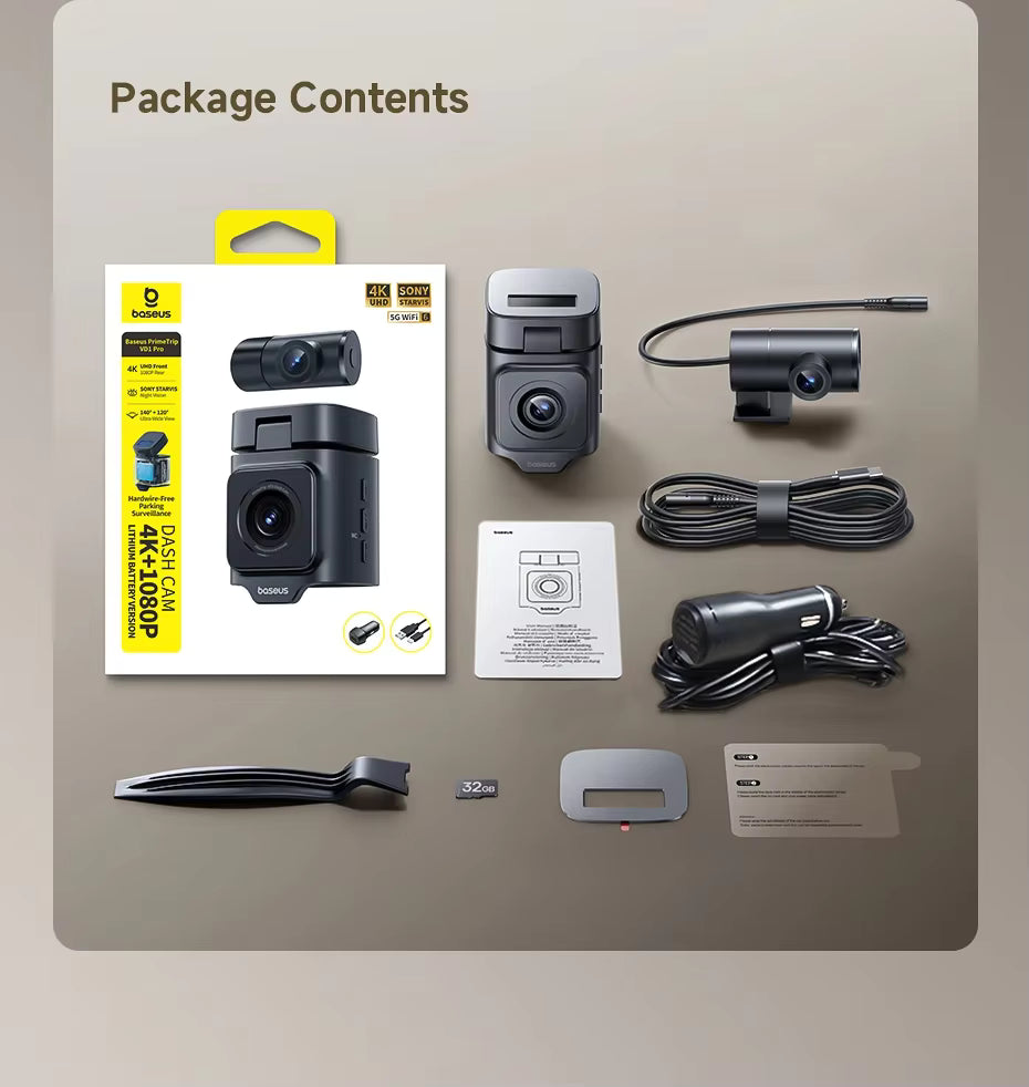 Baseus 4K + 1080P Dual Dash Cam with Sony STARVIS, GPS & Wi-Fi 6