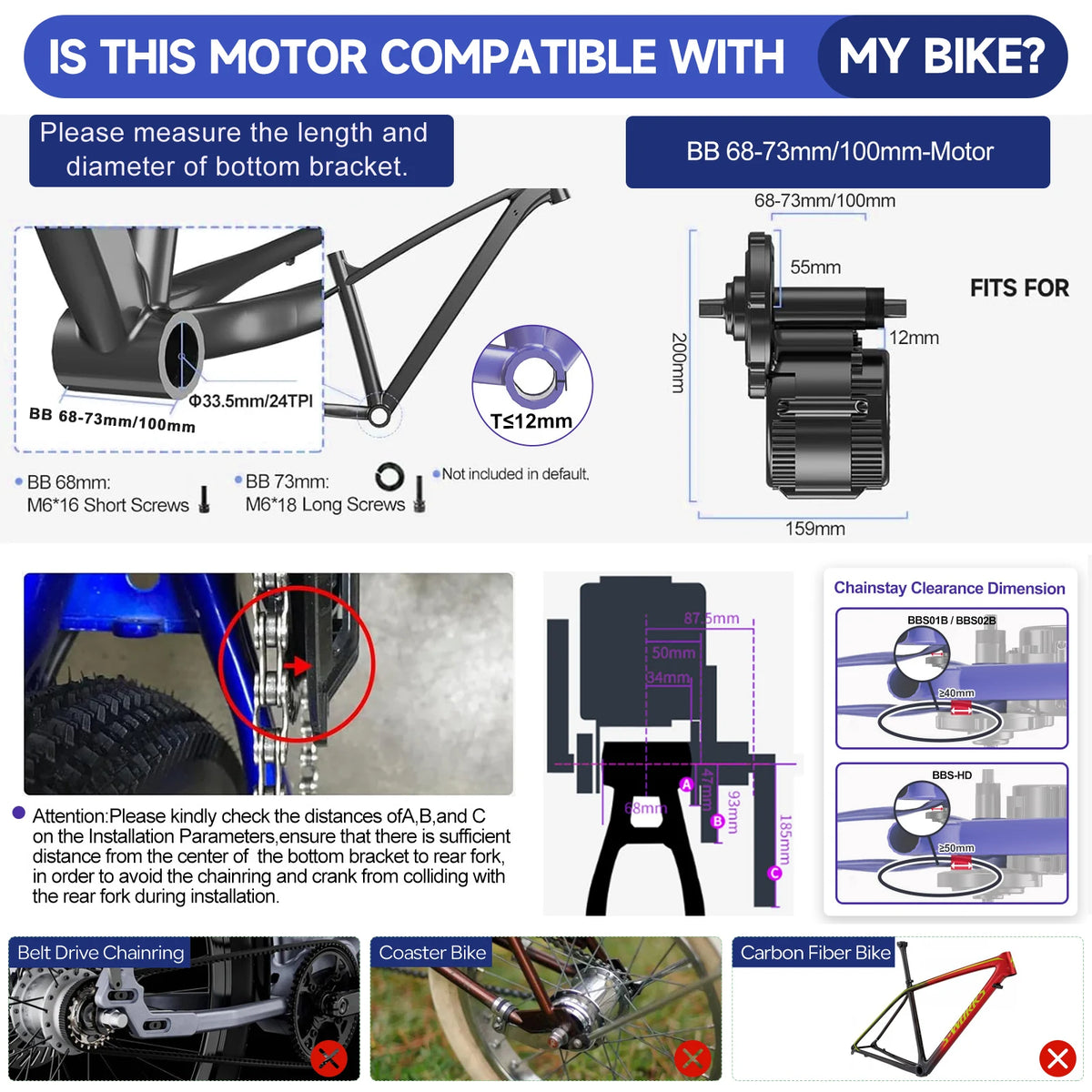 Kit de conversion pour vélo électrique à moteur central BAFANG BBS02B 48V 500W 750W
