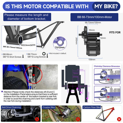 Kit de conversion pour vélo électrique à moteur central BAFANG BBS02B 48V 500W 750W