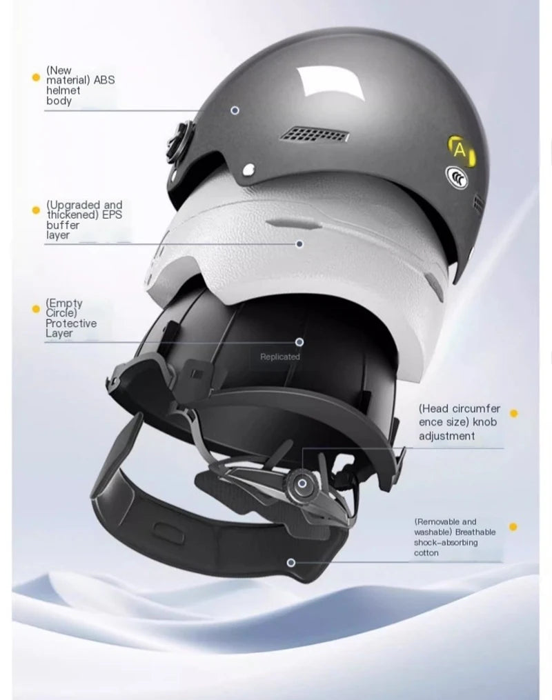 ABS Half Face Helmet with Visor for Electric Bikes, Scooters & Motorcycles