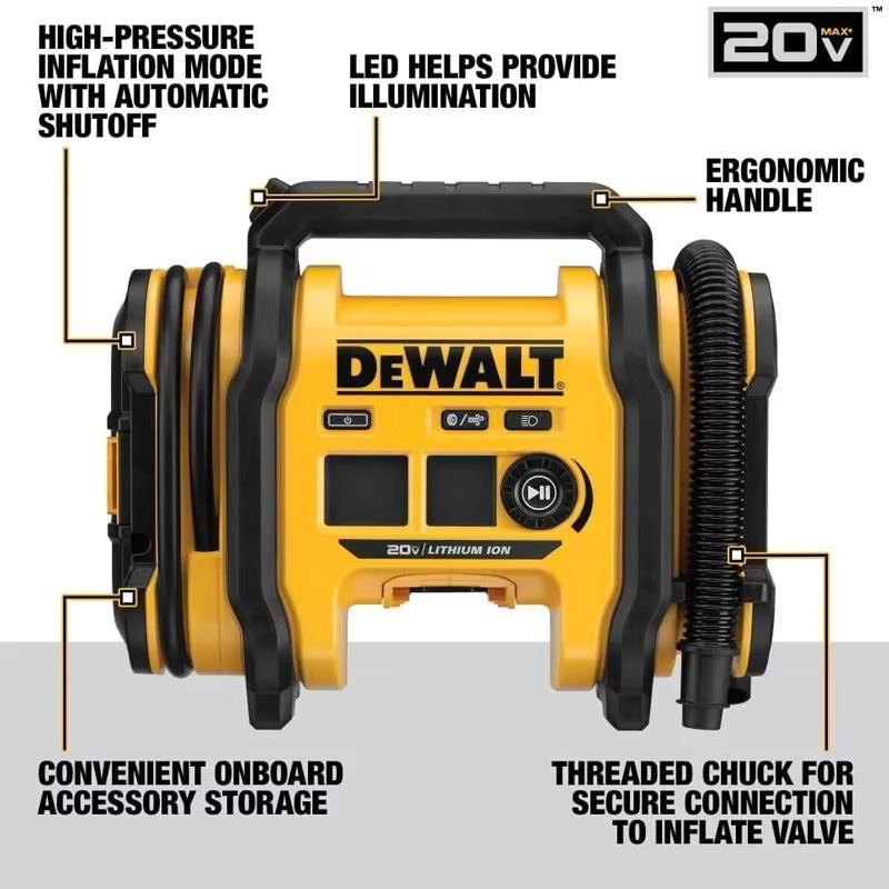 DEWALT 20V MAX 160 PSI Cordless & Corded Air Inflator DCC020IB