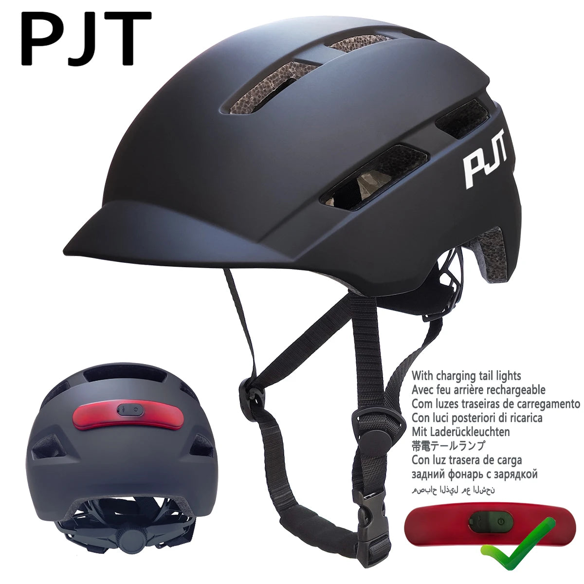 PJT Fahrradhelm mit wiederaufladbarem Rücklicht