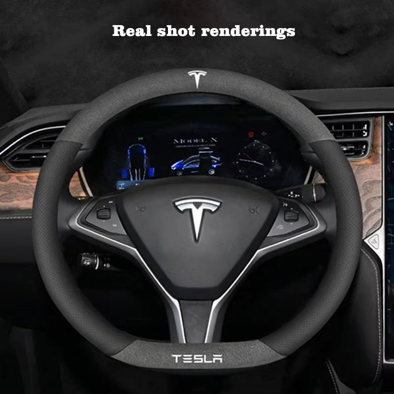 Suede Steering Wheel Cover for Tesla Model 3 / Model Y / Model S / Model X