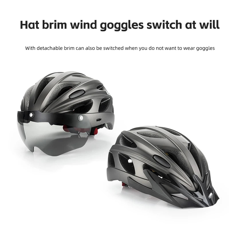 ROCKBROS Fahrradhelm, leichter integrierter Helm, Kopfschutz, Schutzhelm mit Brille, Herren Damen MTB Rennrad Helm