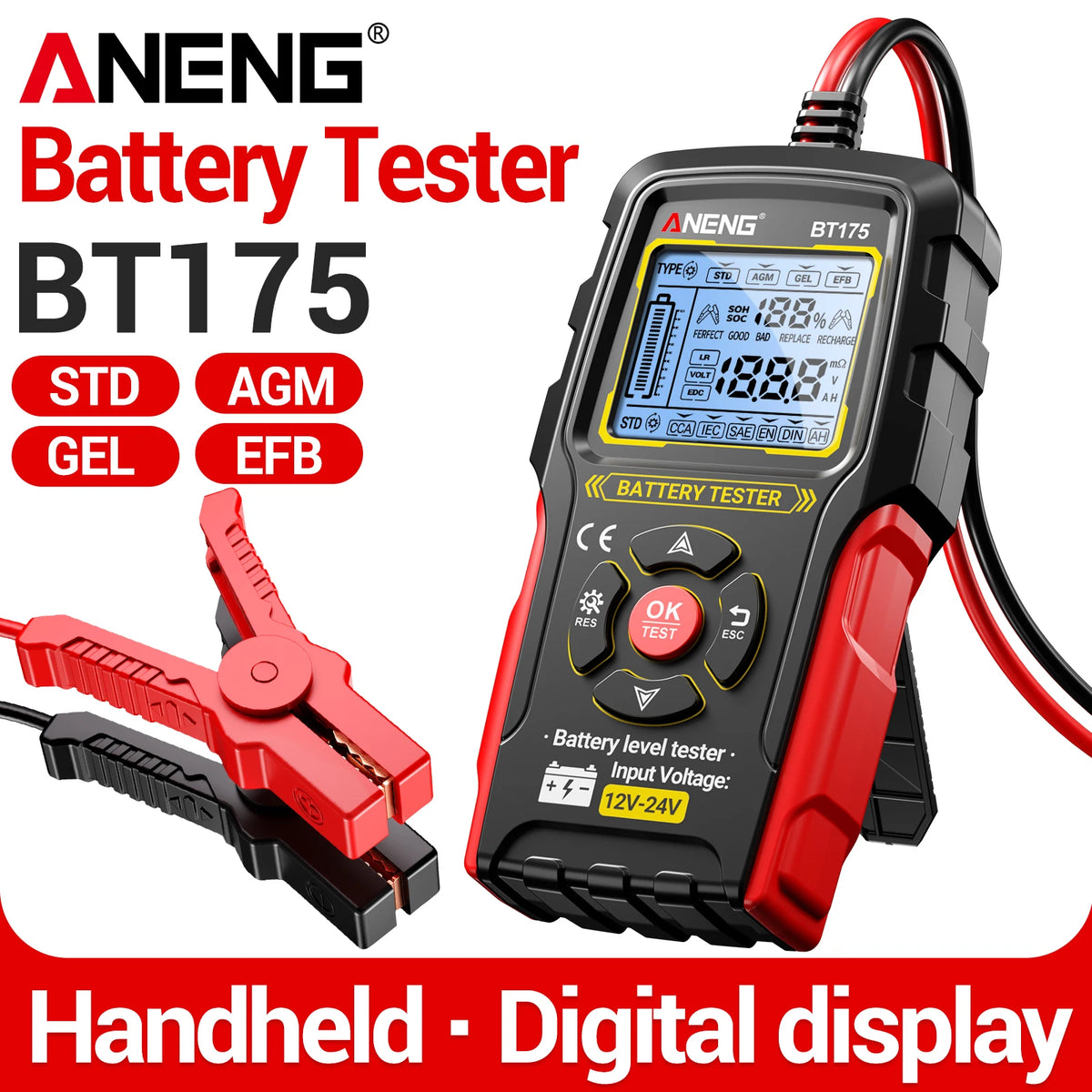 ANENG BT175 Vehicle Battery Analyzer 8–36V