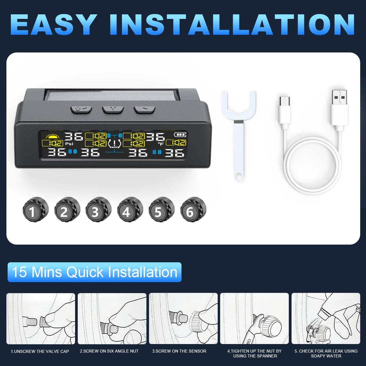 T20 Solar & USB TPMS Tyre Pressure Monitor
