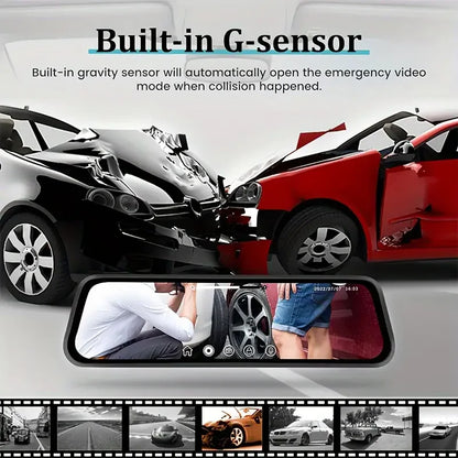 Rétroviseur dashcam à écran tactile IPS de 10 pouces avec enregistrement 4K avant et arrière