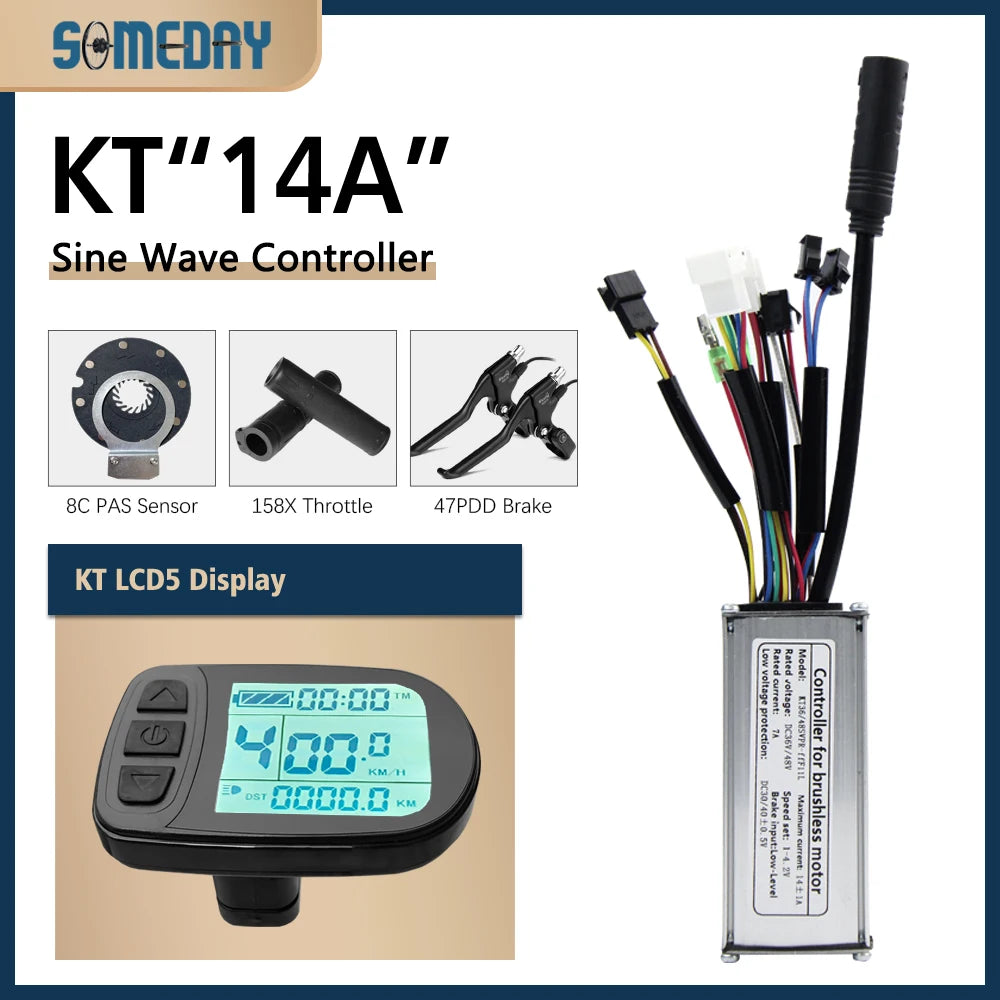 KT Sine Wave E-Bike Controller with LCD5 Display – 36V/48V Waterproof Kit