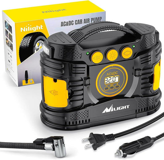 Nilight Tragbarer Dual-Power Reifenkompressor 12V DC / 110V AC