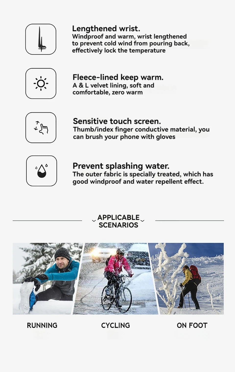 GTUBIKE Winter Waterproof Touchscreen Cycling Gloves